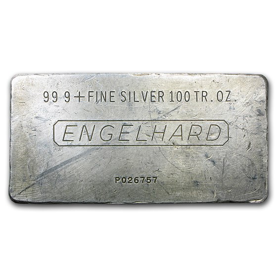 100 oz Silver Bar - Engelhard (4th Gen, 'P' Prefix, Cast Poured) 100 oz Silver Bar - Engelhard (4th Gen, 'P' Prefix, Cast Poured)