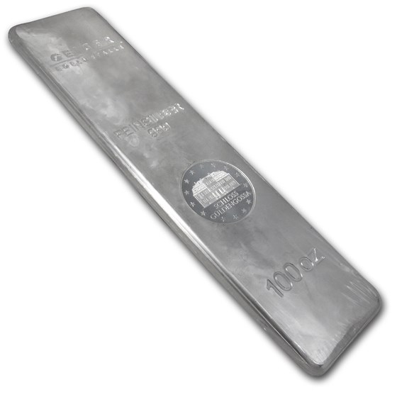 100 oz Silver Bar - Geiger (1st Gen Design, Security Line Series) 100 oz Silver Bar - Geiger (1st Gen Design, Security Line Series)