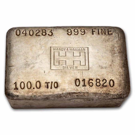 100 oz Silver Bar - Handy & Harman 100 oz Silver Bar - Handy & Harman