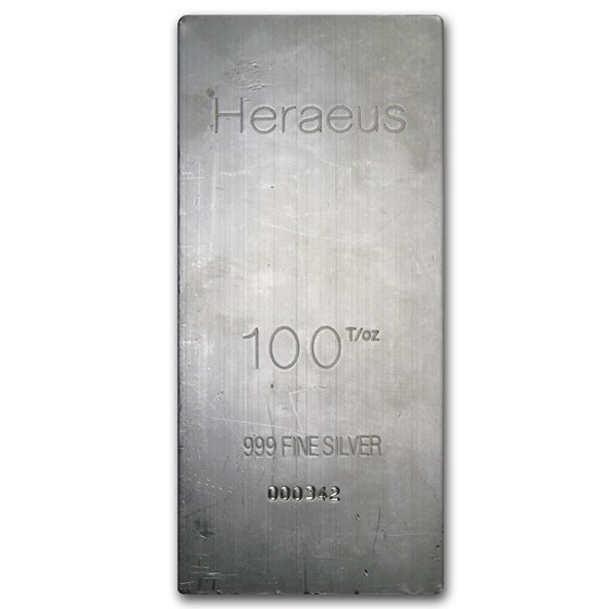 100 oz Silver Bar - Heraeus (Extruded)