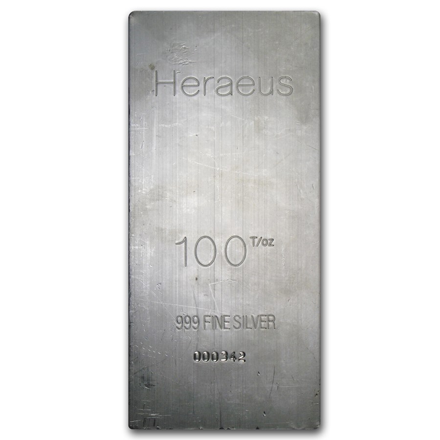 100 oz Silver Bar - Heraeus (Extruded)