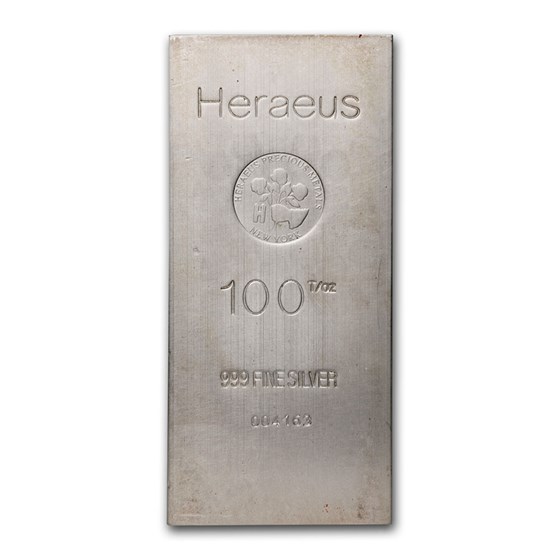 100 oz Silver Bar - Heraeus (New York w/Flower) 100 oz Silver Bar - Heraeus (New York w/Flower)