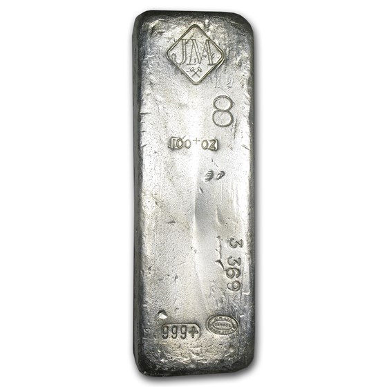 100 oz Silver Bar - Johnson Matthey (Canada, Vintage, Large 8)