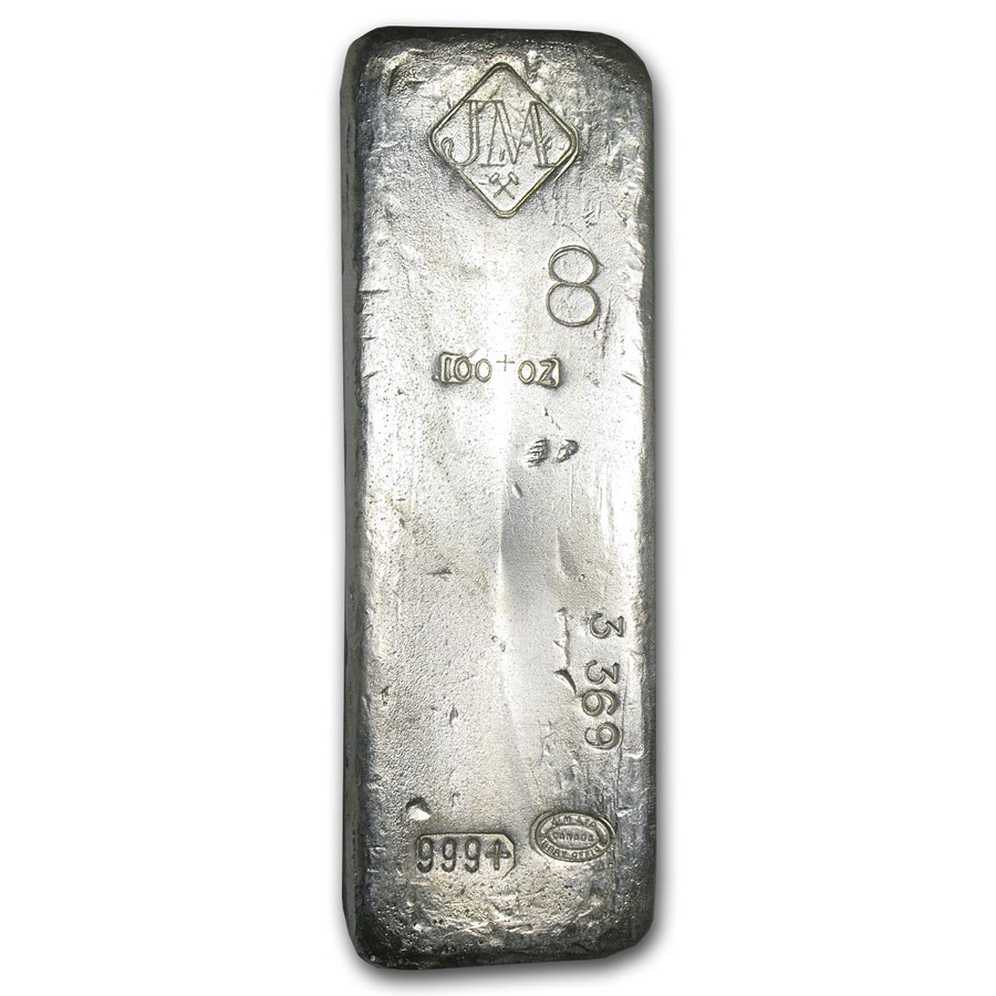 100 oz Silver Bar - Johnson Matthey (Canada, Vintage, Large 8)