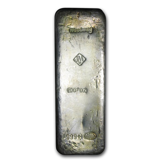 100 oz Silver Bar - Johnson Matthey (Canada, Westway) 100 oz Silver Bar - Johnson Matthey (Canada, Westway)