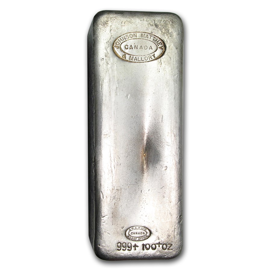 100 oz Silver Bar - Johnson Matthey & Mallory (Poured)