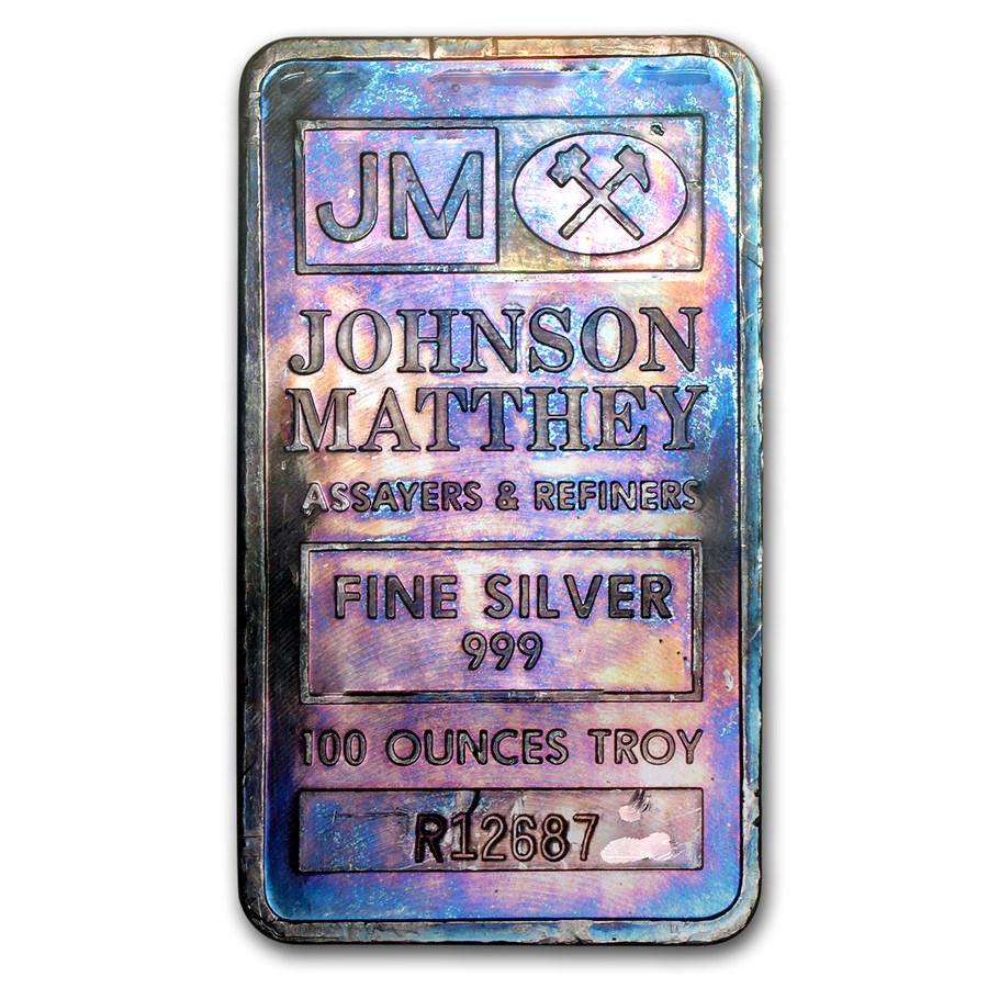 100 oz Silver Bar - Johnson Matthey (Pressed/Beautifully Toned)