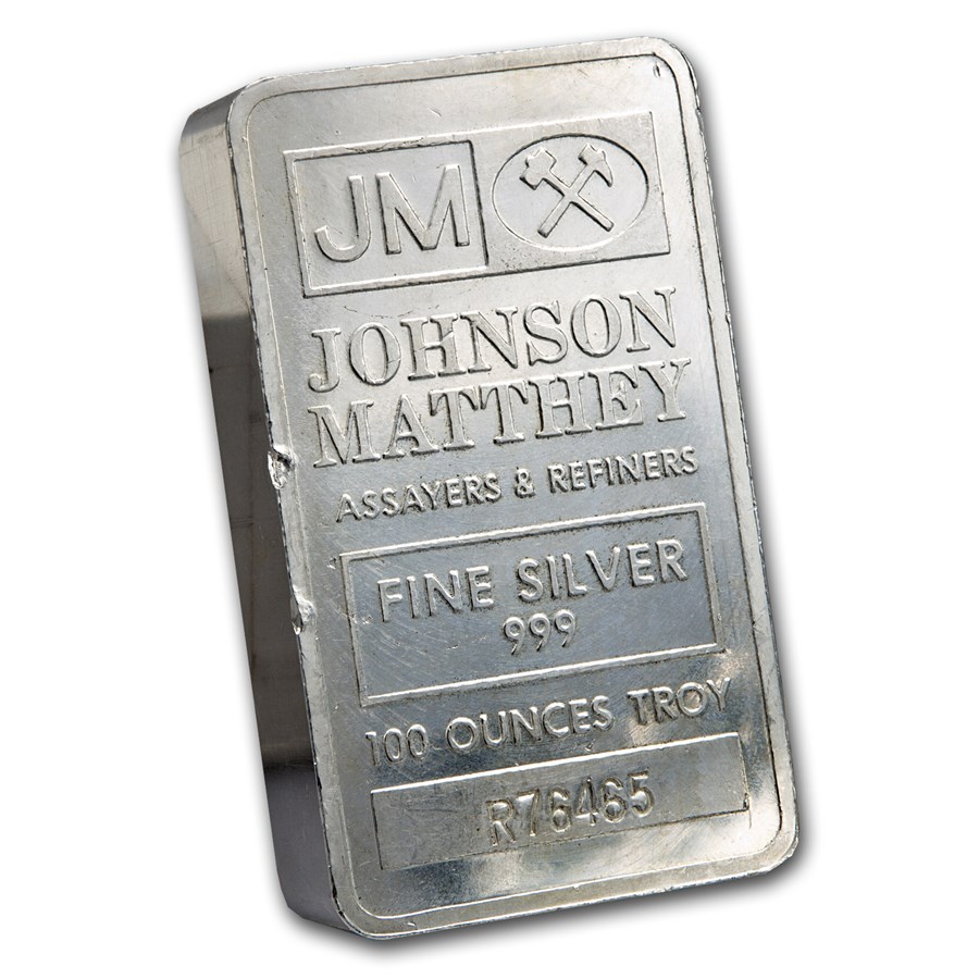 100 oz Silver Bar - Johnson Matthey (Pressed/Scruffy)