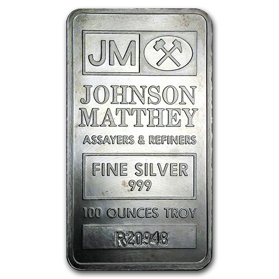 100 oz Silver Bar - Johnson Matthey (Pressed, w/Box & Serial #'s) 100 oz Silver Bar - Johnson Matthey (Pressed, w/Box & Serial #'s)