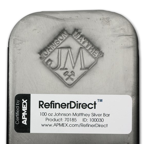 100 oz Silver Bar - Johnson Matthey (RefinerDirect™) 100 oz Silver Bar - Johnson Matthey (RefinerDirect™)