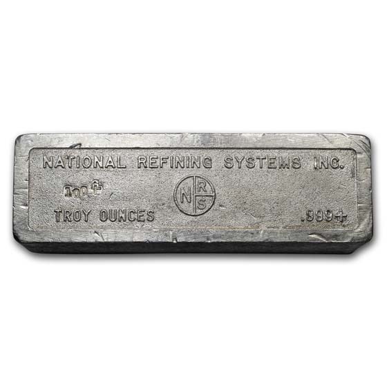 100 oz Silver Bar - National Refining Systems Inc. 100 oz Silver Bar - National Refining Systems Inc.