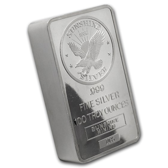 100 oz Silver Bar - Sunshine (1982/Vintage/Pressed) 100 oz Silver Bar - Sunshine (1982/Vintage/Pressed)