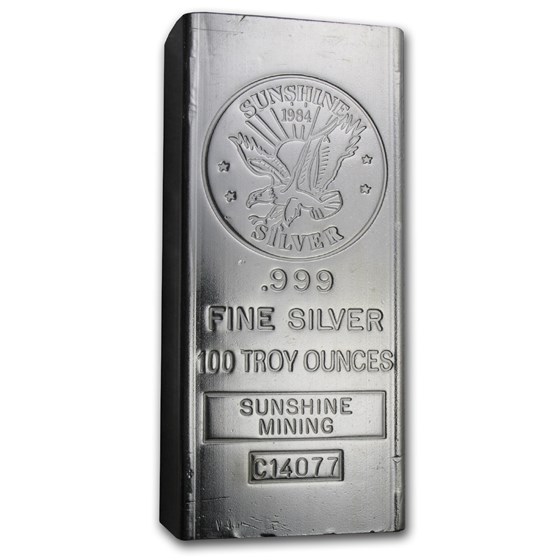 100 oz Silver Bar - Sunshine (1984/Vintage/Struck) 100 oz Silver Bar - Sunshine (1984/Vintage/Struck)