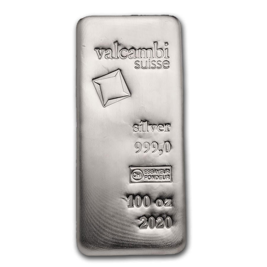 100 oz Silver Bar - Valcambi (2020, Cast-Poured)