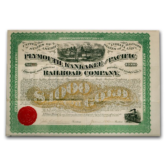 $1000 Gold Bond - Plymouth, Kankakee and Pacific Railroad Company $1000 Gold Bond - Plymouth, Kankakee and Pacific Railroad Company