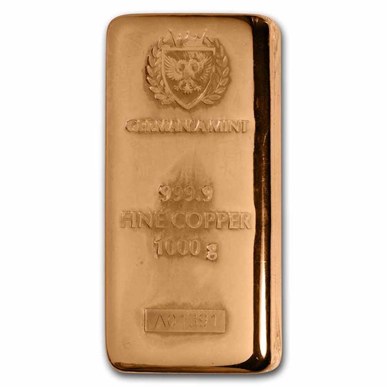 1000 gram Copper Bar - Germania (Poured, .9999 Fine) 1000 gram Copper Bar - Germania (Poured, .9999 Fine)
