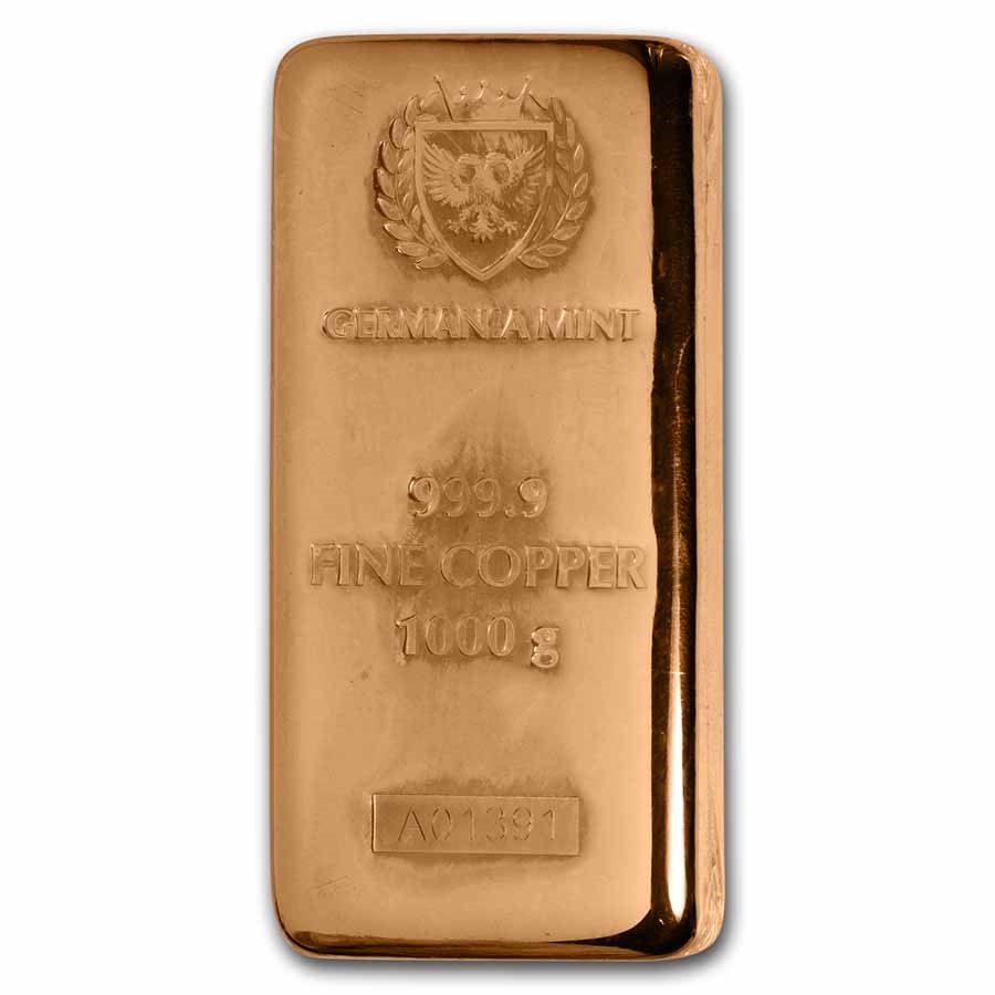 1000 gram Copper Bar - Germania (Poured, .9999 Fine)