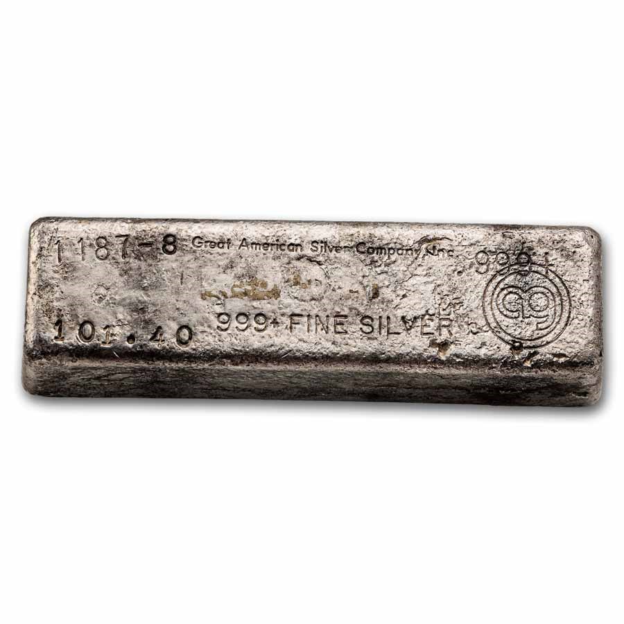 101.40 oz Silver Bar - Vintage Great American Silver Company (AG)