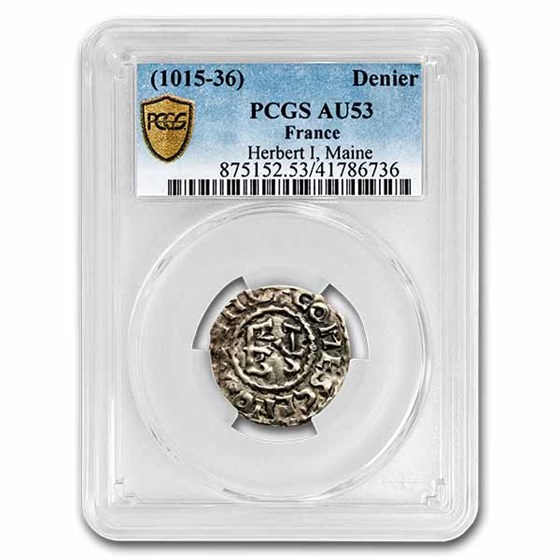 (1015-1036) France County of Maine AR Denier Herbert I AU-53 PCGS (1015-1036) France County of Maine AR Denier Herbert I AU-53 PCGS