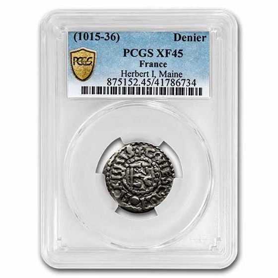 (1015-1036) France County of Maine AR Denier Herbert I XF-45 PCGS (1015-1036) France County of Maine AR Denier Herbert I XF-45 PCGS