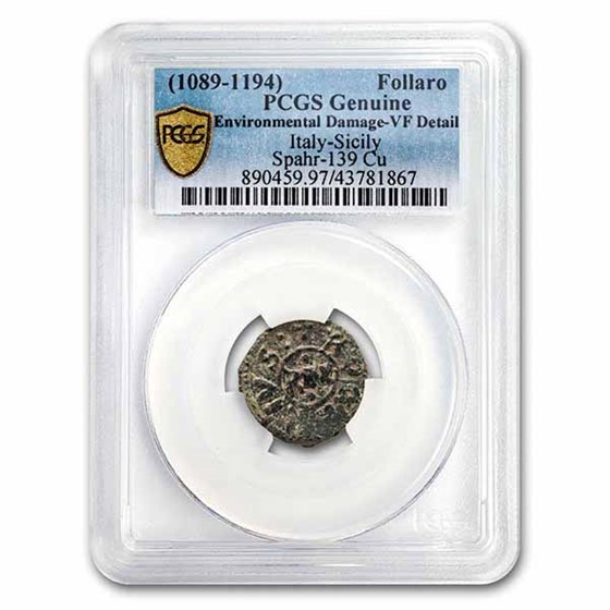 1089-1194 Sicily Italian States AE Follaro VF Detail PCGS 1089-1194 Sicily Italian States AE Follaro VF Detail PCGS