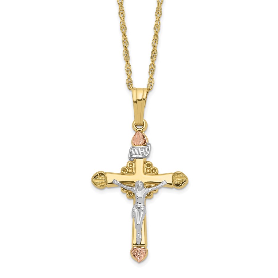 10K &14K Gold Filled w/ 12k Accents Cross Necklace - 18 in.