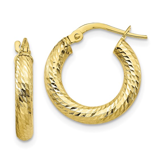10K 3x10 D/C Round Hoop Earrings - 17.14 mm