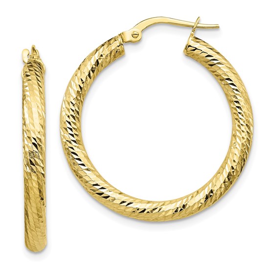 10K 3x20 D/C Round Hoop Earrings - 28 mm 10K 3x20 D/C Round Hoop Earrings - 28 mm