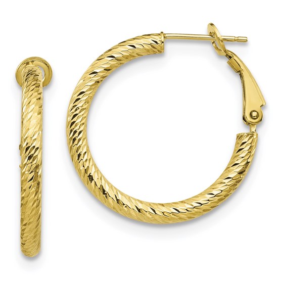 10K 3x20 D/C Round Omega Back Hoop Earrings - 25.5 mm 10K 3x20 D/C Round Omega Back Hoop Earrings - 25.5 mm