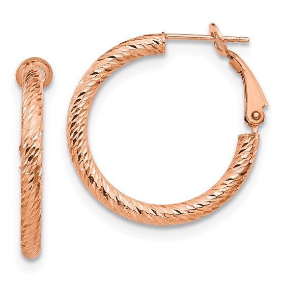 10K 3x20 Rose Gold D/C Omega Back Hoop Earrings - 27.09 mm 10K 3x20 Rose Gold D/C Omega Back Hoop Earrings - 27.09 mm