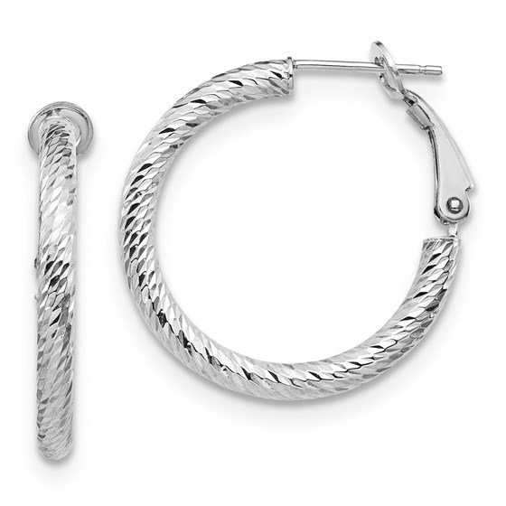 10K 3x20 White Gold D/C Omega Back Hoop Earrings - 25.5 mm 10K 3x20 White Gold D/C Omega Back Hoop Earrings - 25.5 mm