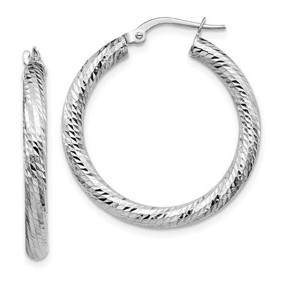 10K 3x20 White Gold D/C Round Hoop Earrings - 27.75 mm 10K 3x20 White Gold D/C Round Hoop Earrings - 27.75 mm