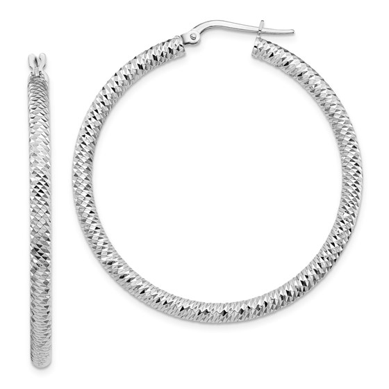 10K 3x35 White Gold D/C Round Hoop Earrings - 45.27 mm 10K 3x35 White Gold D/C Round Hoop Earrings - 45.27 mm