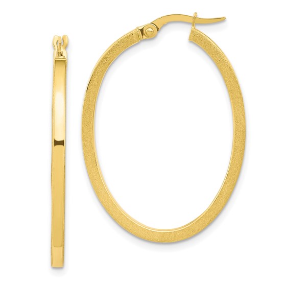 10K Brushed & Polished Oval Hoop Earrings - 35 mm 10K Brushed & Polished Oval Hoop Earrings - 35 mm
