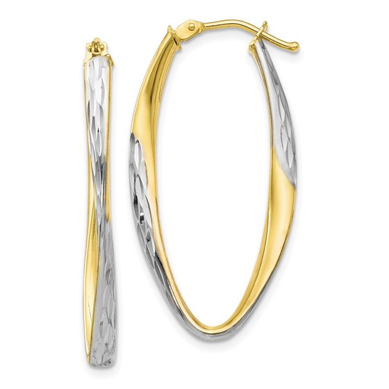 10K Gold White Rhodium-plated D/C Hoop Earrings - 36 mm 10K Gold White Rhodium-plated D/C Hoop Earrings - 36 mm