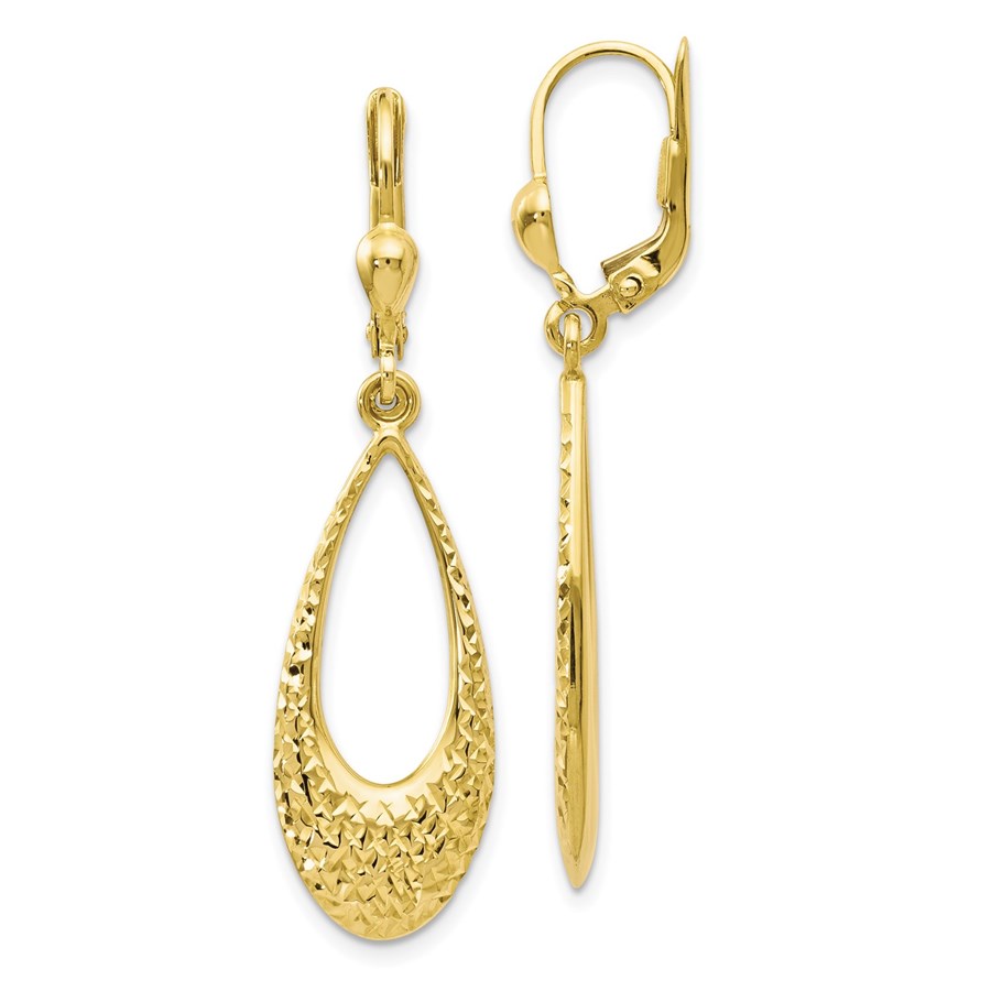 10K Polished and D/C Leverback Earrings - 43 mm