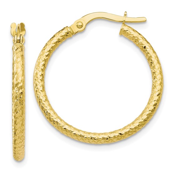 10K Polished and Textured Hinged Hoop Earrings - 25 mm 10K Polished and Textured Hinged Hoop Earrings - 25 mm