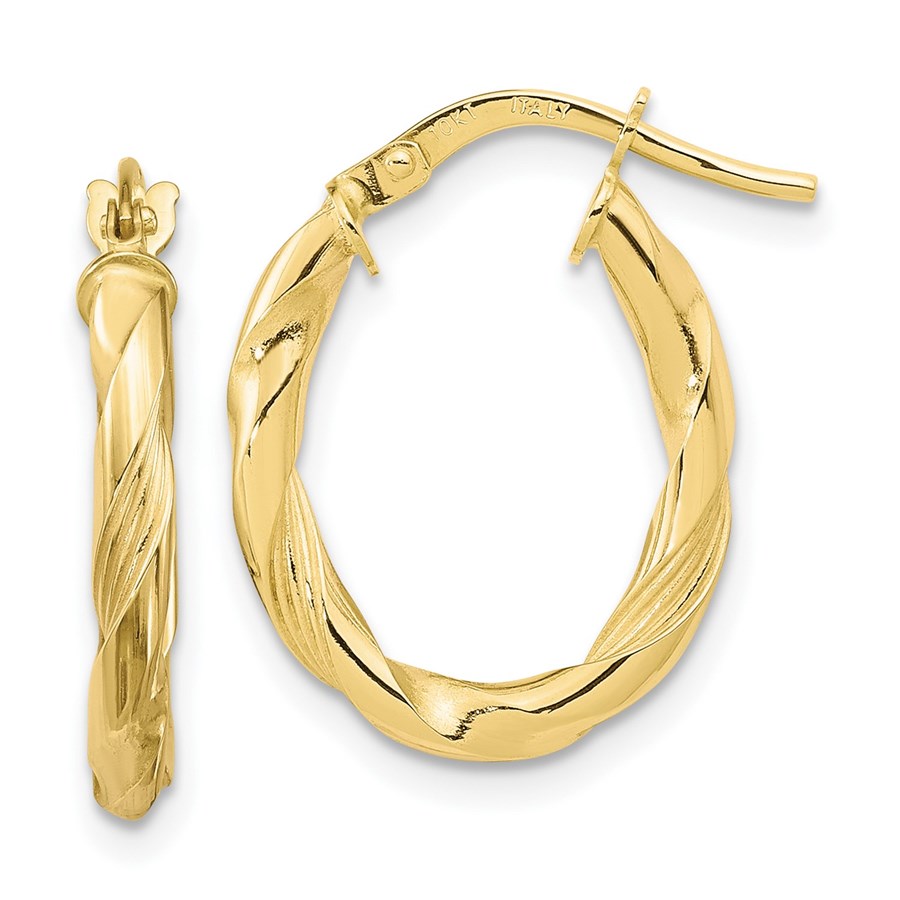 10K Polished and Textured Hoop Earrings - 20.6 mm