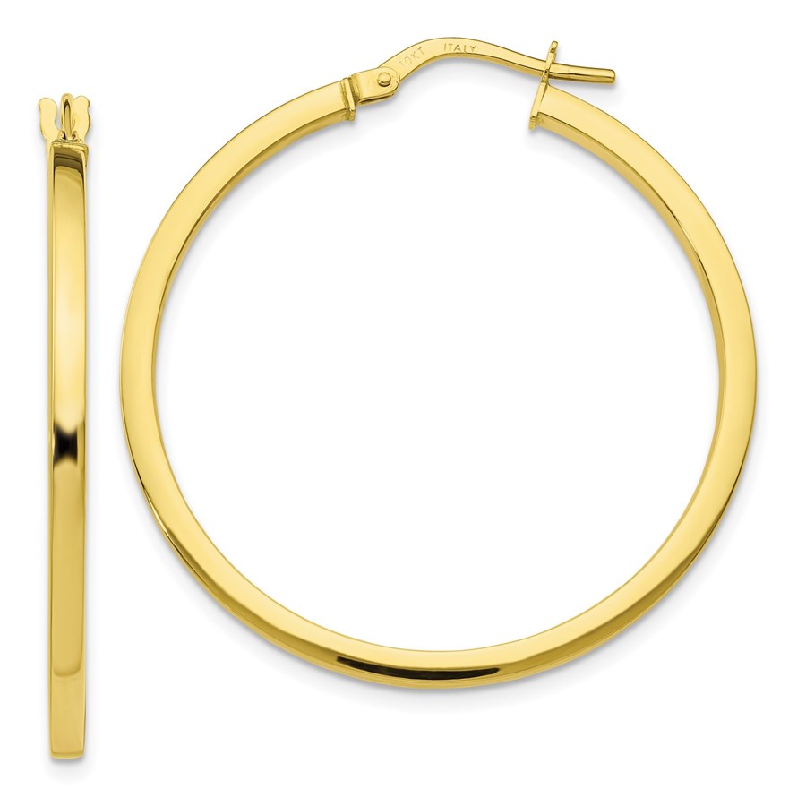 10K Polished Hinged Hoop Earrings - 34 mm