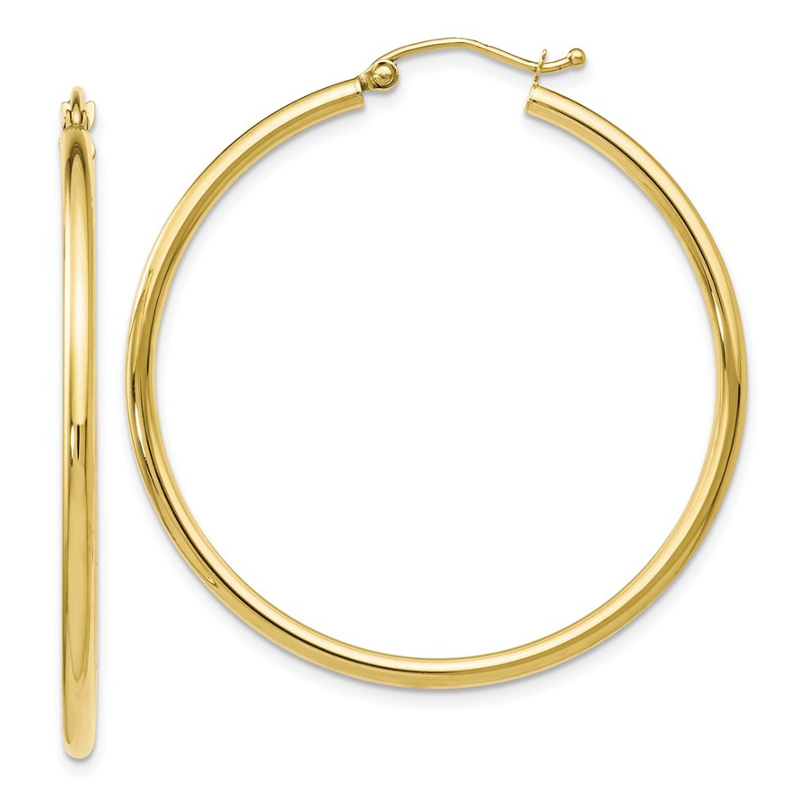 10K Polished Hinged Hoop Earrings - 40 mm