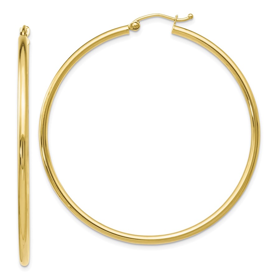 10K Polished Hinged Hoop Earrings - 51 mm