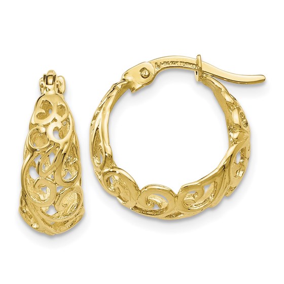 10K Polished Hinged Ornate Hoop Earrings - 16 mm 10K Polished Hinged Ornate Hoop Earrings - 16 mm