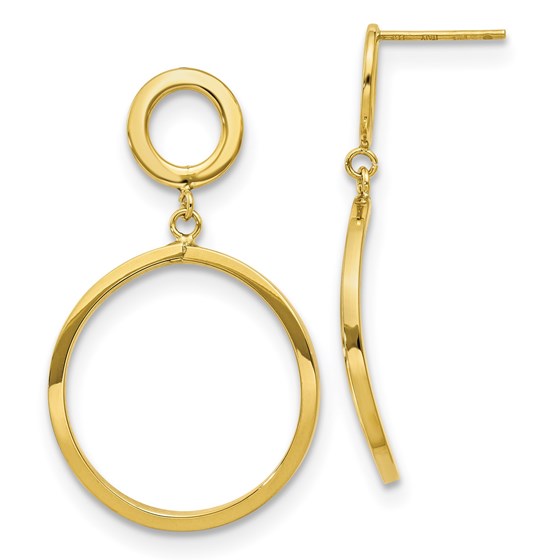 10K Polished Round Post Dangle Earrings - 37 mm 10K Polished Round Post Dangle Earrings - 37 mm