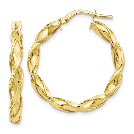 10K Polished Twisted Hoop Earrings - 25 mm