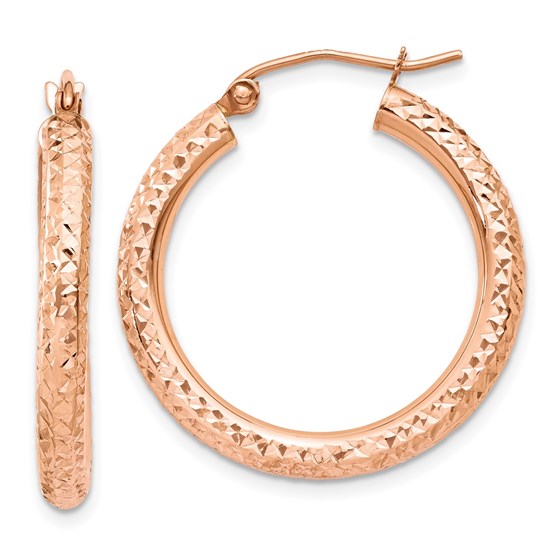 10K Rose Gold 3mm Diamond-cut Hoop - 25 in. 10K Rose Gold 3mm Diamond-cut Hoop - 25 in.