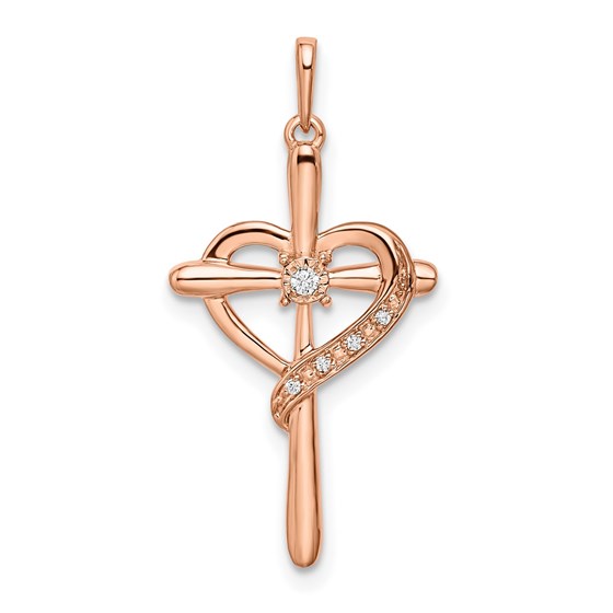 10K Rose Gold Cross w/Heart Pendant - 22.83 mm 10K Rose Gold Cross w/Heart Pendant - 22.83 mm