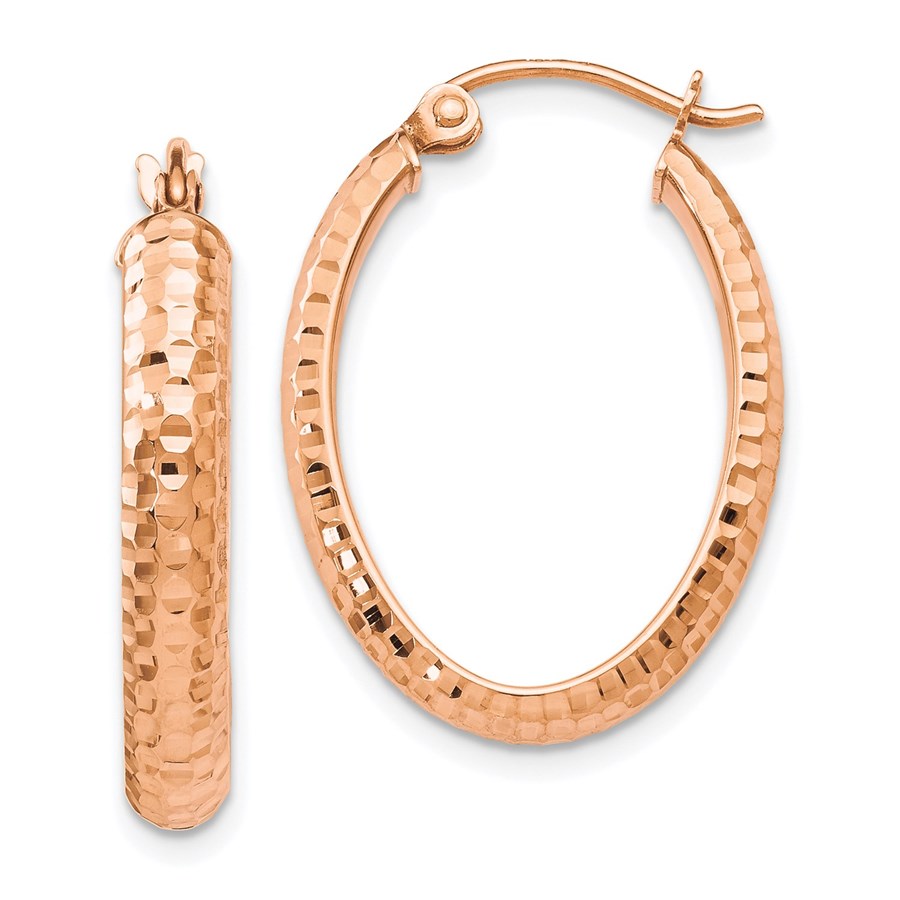 10K Rose Gold D/C Oval Hinged Hoop Earrings - 23 mm