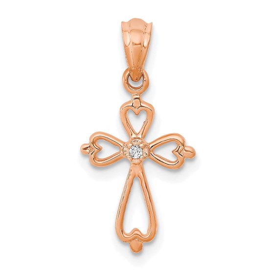 10K Rose Gold Diamond Accented Cross Pendant - 21.5 mm 10K Rose Gold Diamond Accented Cross Pendant - 21.5 mm