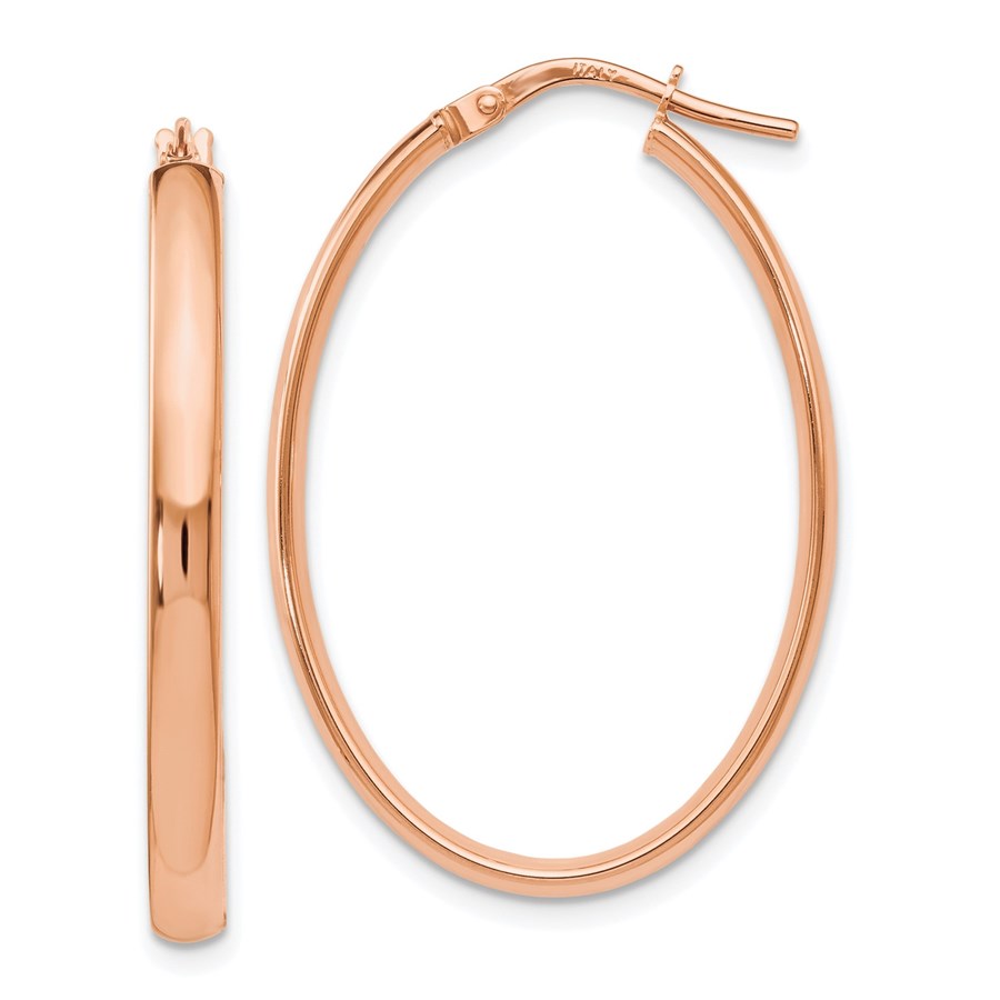 10K Rose Gold Polished Oval Hoop Earrings - 33.5 mm