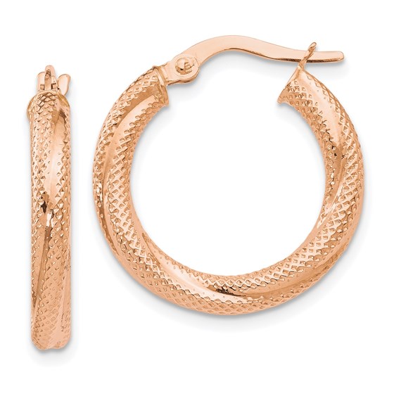 10K Rose Gold Textured Hinged Hoop Earrings - 21 mm 10K Rose Gold Textured Hinged Hoop Earrings - 21 mm